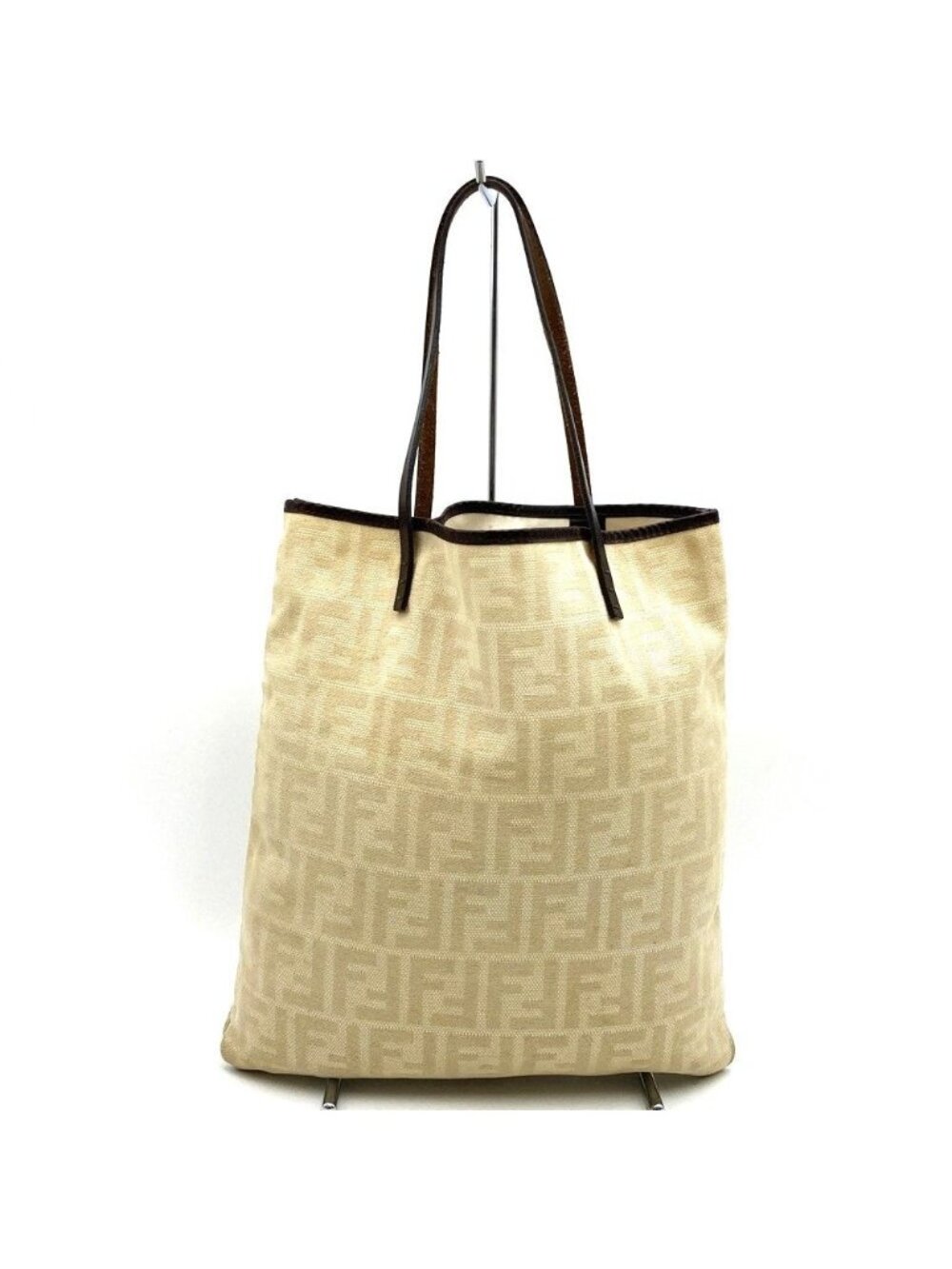Fendi Zucca Tote Canvas Leather Beige Ivory